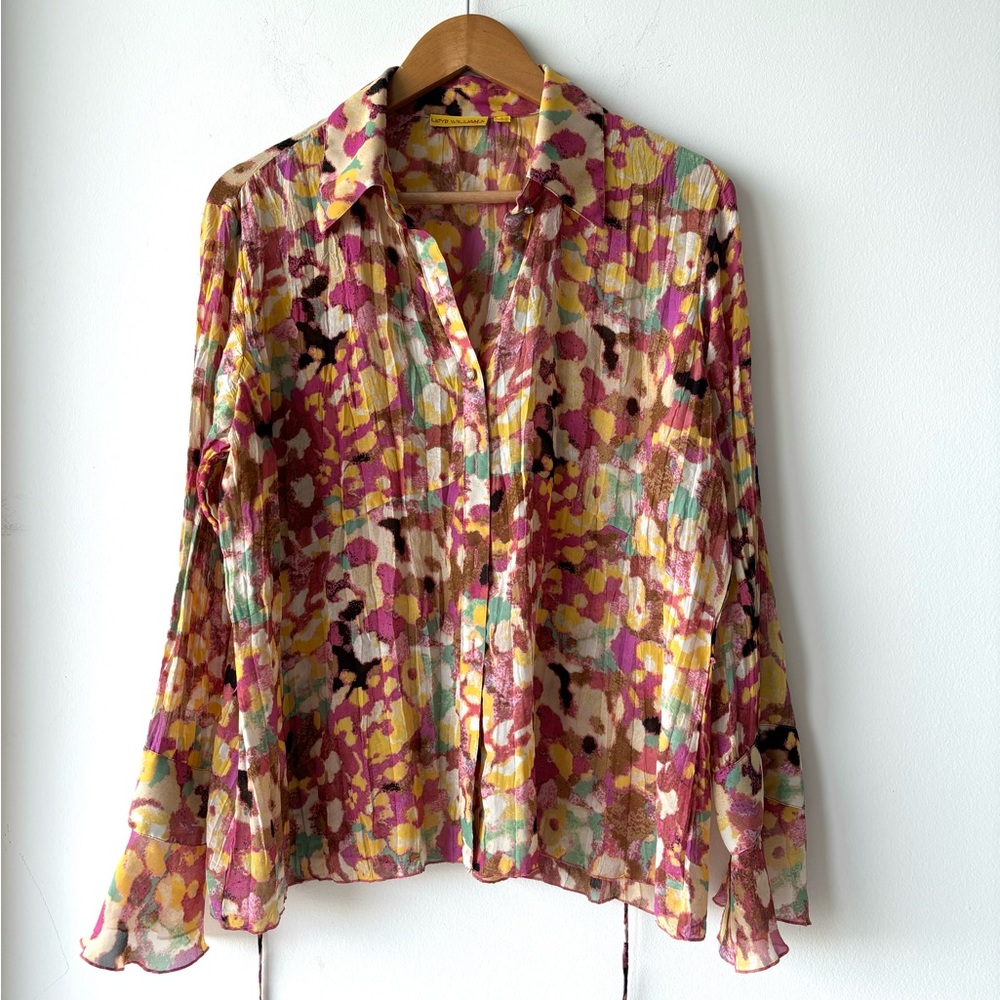 VTG Lloyd Williams Top Pleated Bell Sleeve Womens L Boho 70s Hippie See Below
